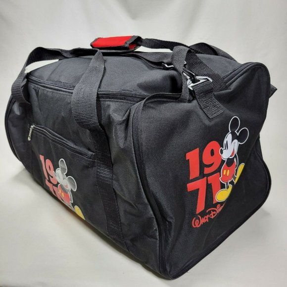 Walt Disney World 1971 Mickey Mouse Black Duffel Bag Travel Gym Tote Disney Park - Picture 2 of 11